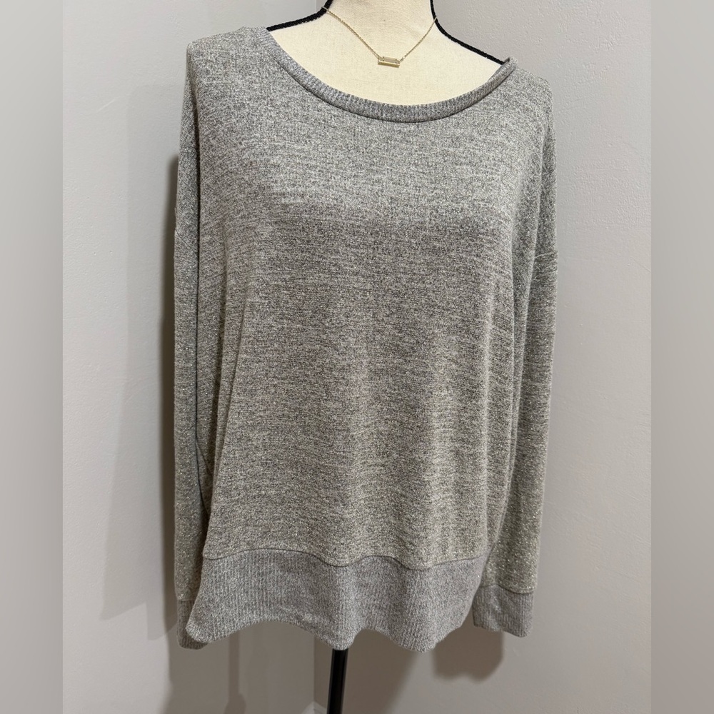 GAP Shimmery Gray/gold shimmer long sleeve Knit Sweater Womens XL